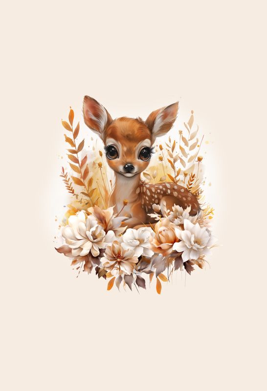 Jersey panel Bambi med Blomster, str.M, L